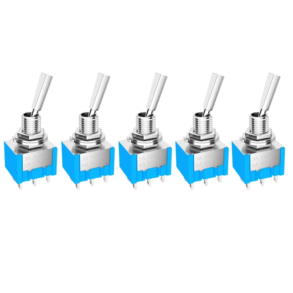 DaierTek 5PCS Mini Toggle Switch 3 Position 2 Position ON OFF ON DPDT DPST 6A 125VAC 3A 250VAC Latching Flat Handle for Car