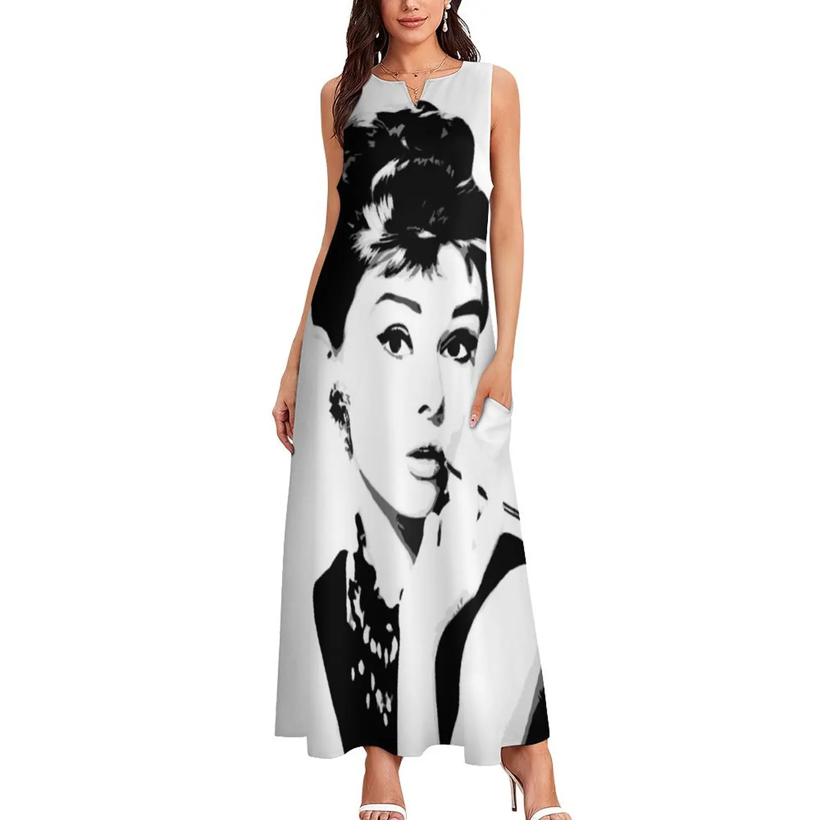 Audrey Hepburn Portrait Art Long Dress Woman clothing Casual dresses Dresses gala Dress