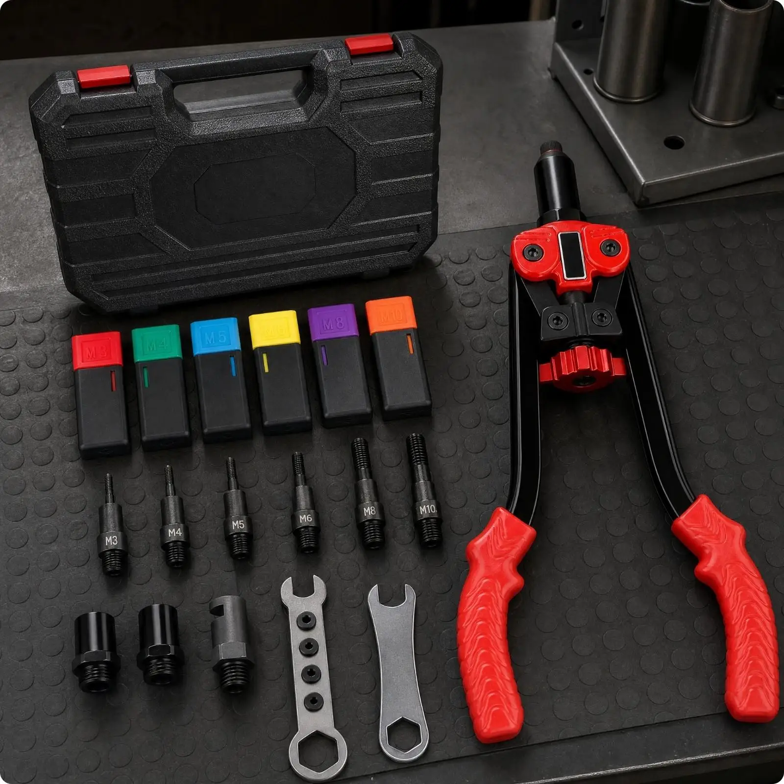 Professional Manual Rivet Puller Two in One Hand Tool with Wrenches and Molded Case for DIY Fastening Tasks and General