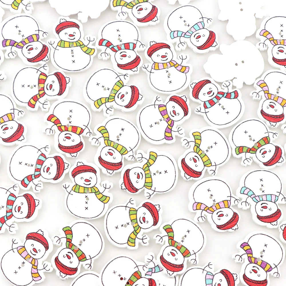 50/100Pcs Mixed Cartoon Schneemann Tasten Weihnachten Holz Schneemann Tasten Flache Rückseite Tasten Handgemachte Nähen Hause Dekoration DIY