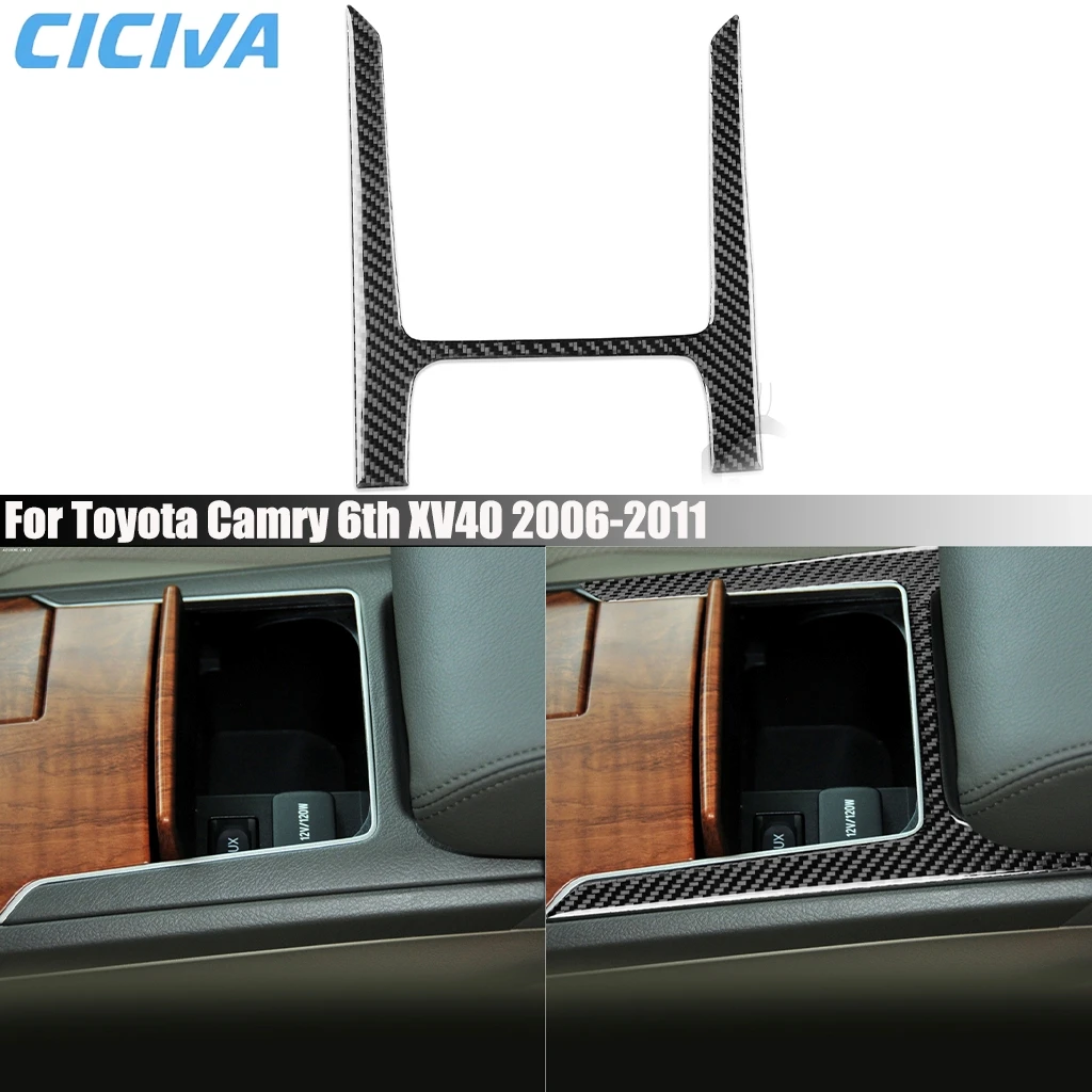 

For Toyota Camry 6th XV40‌ 2006-2011 Carbon Fiber Center Console Gear Cup Holder Frame Car Accessories Interior Cover Stickers