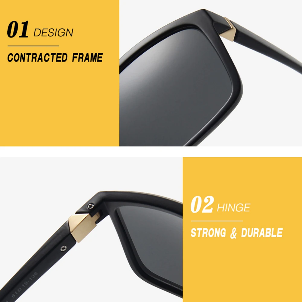 Men Classic Driving Glasses Yellow Lens Square Sun Glasses Anti-glare Night Vision Glasses Women Cycling, Running Eyepiece New