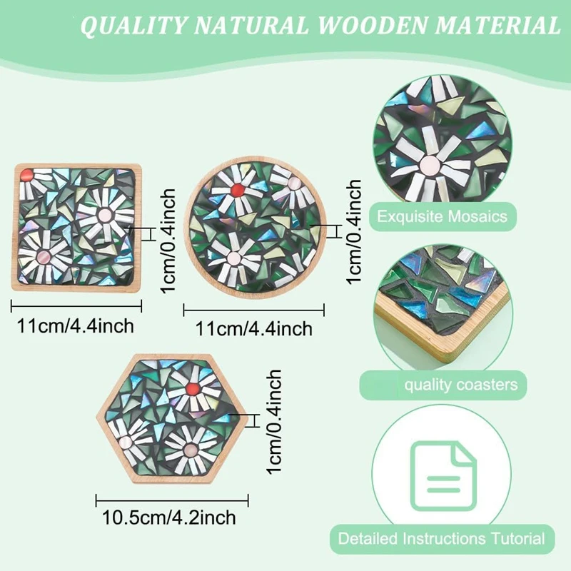 3 Styles DIY Mosaic Craft Set Floral Mosaic Bamboo Coaster Set For Handmade Art Home Decoration