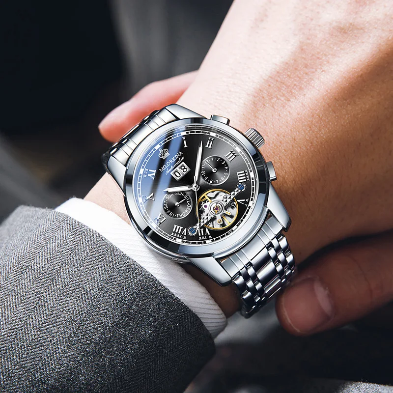 2025 New Mens Watches Automatic Mechanical Watch Tourbillon Sport Clock Leather Casual Business Retro Wristwatch Relojes Hombre