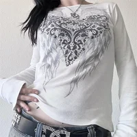 Y2K Grunge T Shirts  Women Long Sleeve Skull Graphic Gothic Tee Top E Girl Vintage Fairy Grunge Top Punk Clothing Streetwear - Image 2