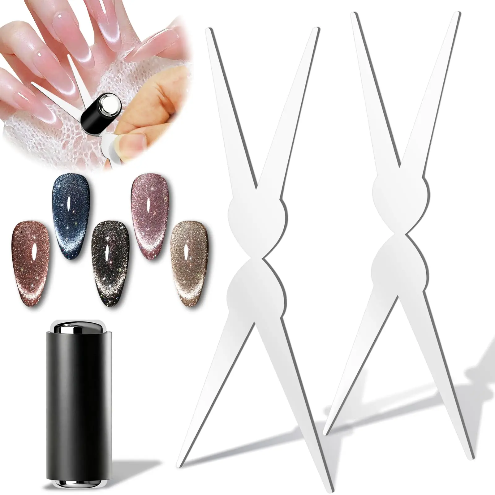 3D مزدوجة الرأس الأظافر الفرنسية الشكل قوي القط العين المغناطيس مسمار الفن هلام البولندية المغناطيسي تأثير مانيكير اكسسوارات طقم أدوات