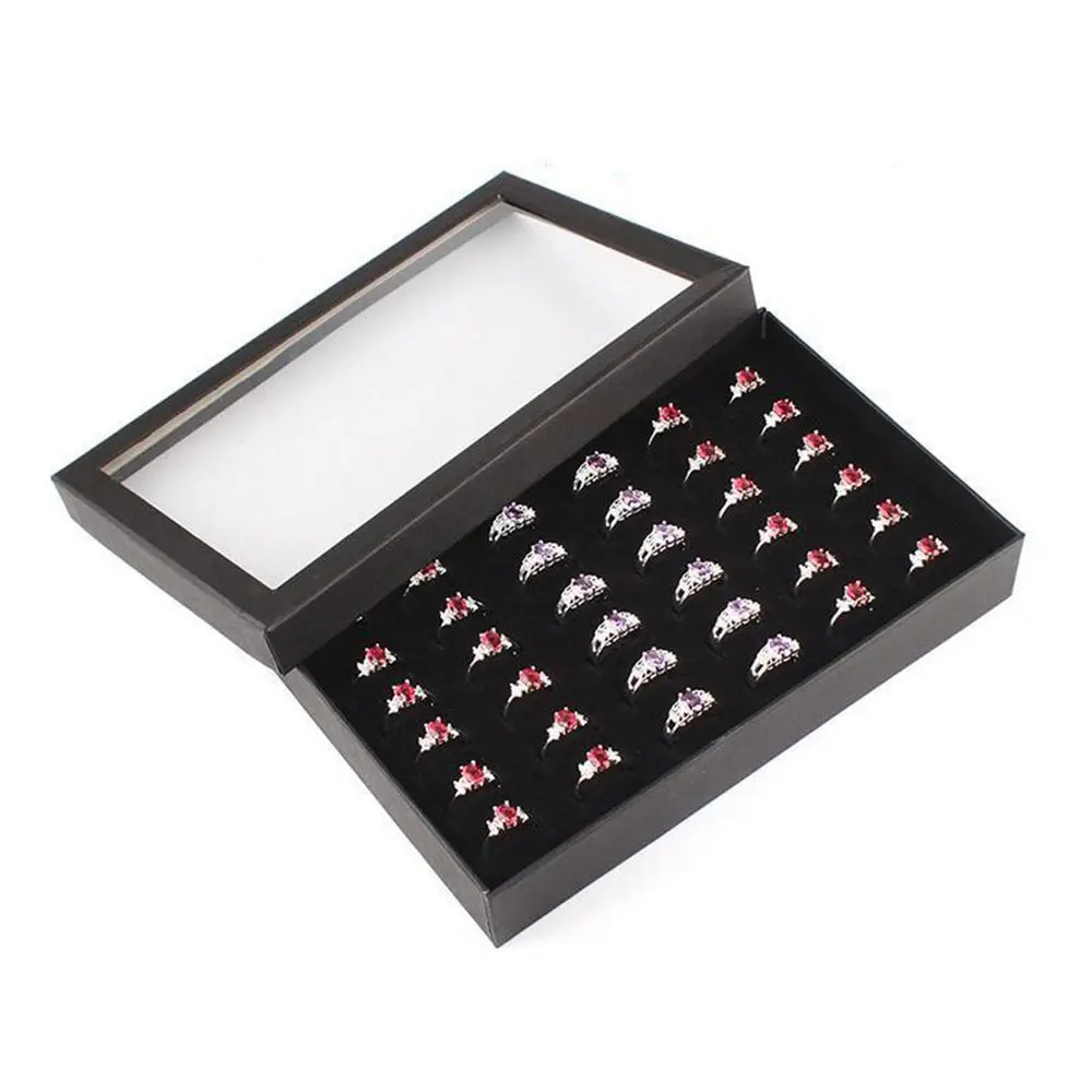 Practical Popular Transparent Window Show 36 Slots Cufflinks Case Holder Earring Tray Organizer Ring Box Storage