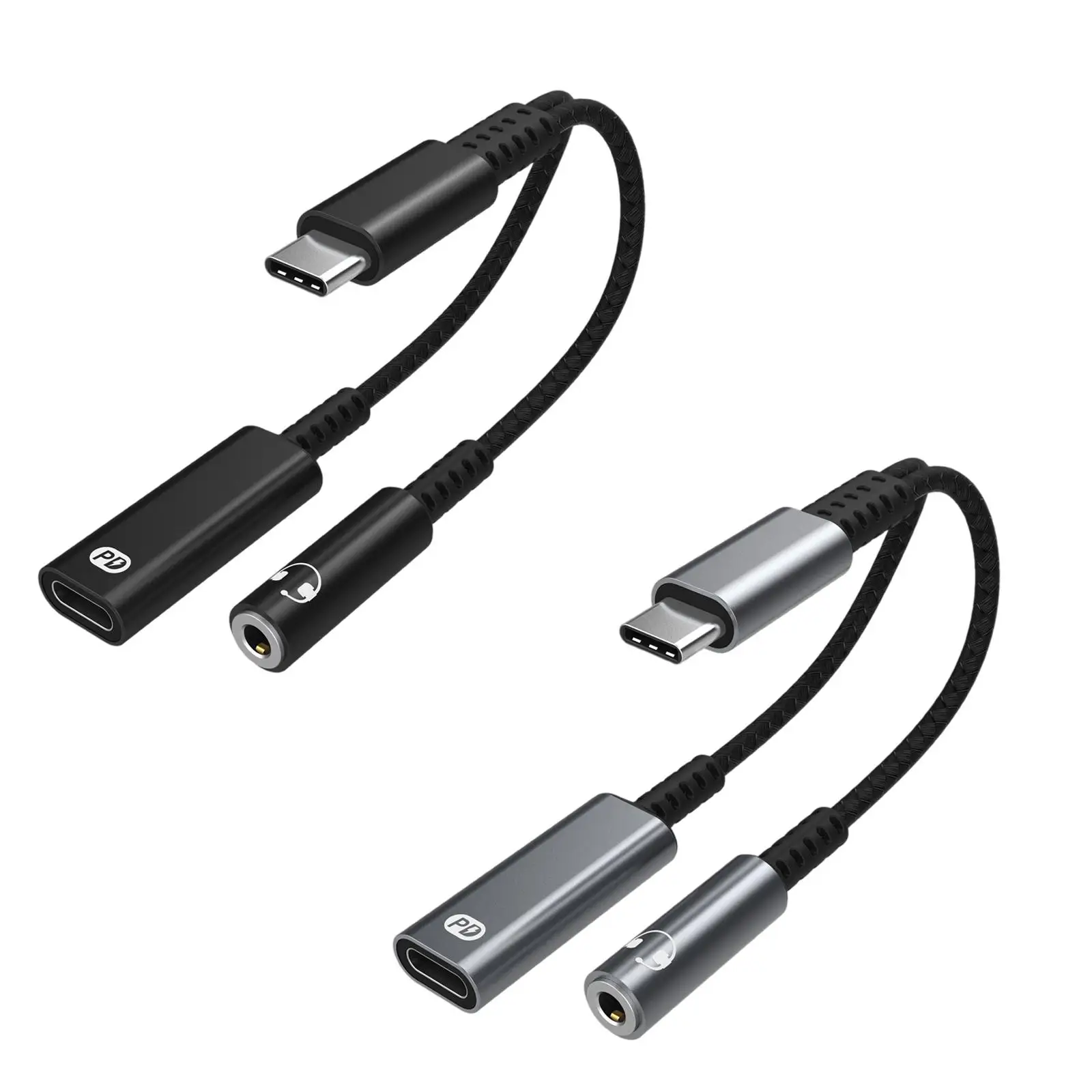 2 in 1 USB Type C Headset Adapter Braided for Ports Notebooks Tablets image 2