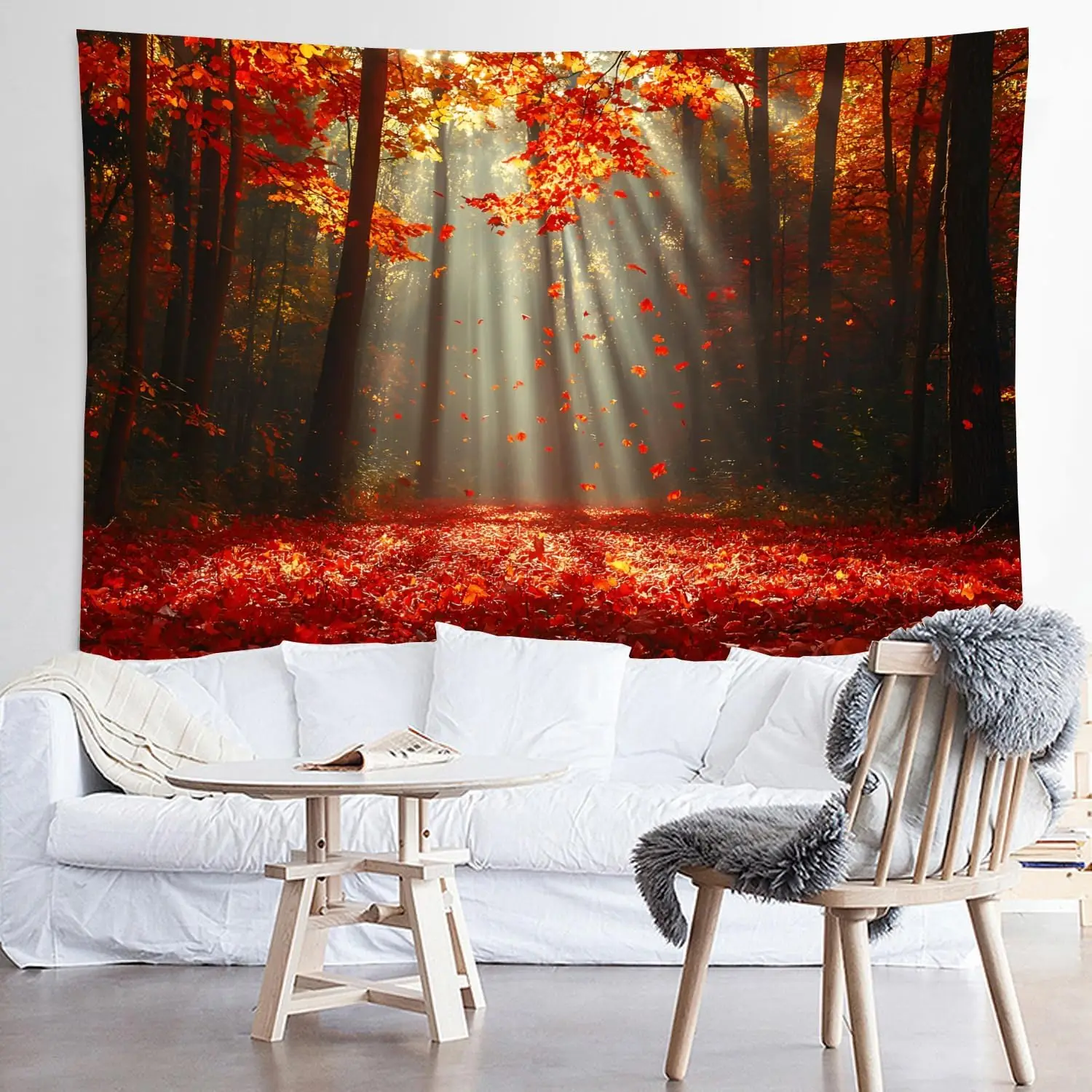 Luxurious Fall Forest Tapestry Wall Hanging Abstract Autumn Leaves Woodland Nature Decor Bohemian Style Boho Bedroom Artwork
