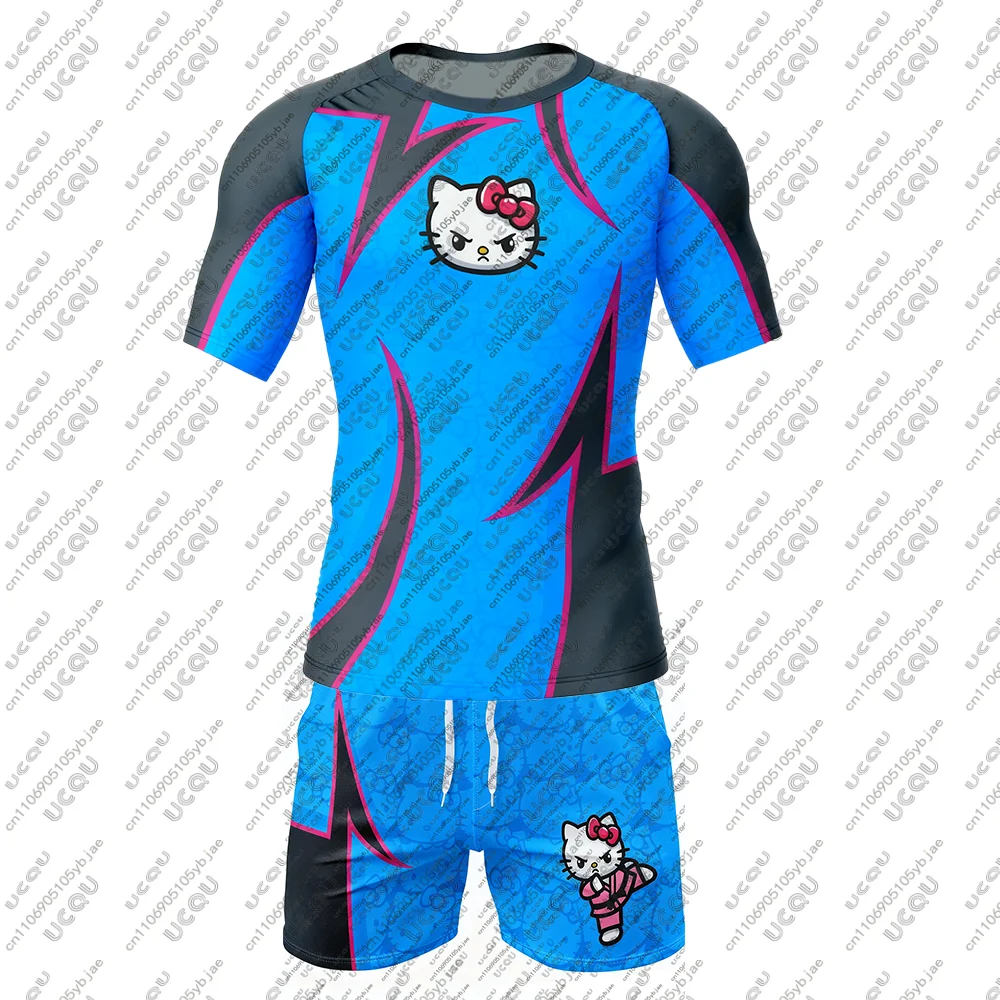 2026 الرجال الفتيان الاطفال الفتيات المحملة الأعلى بنطال رياضي تي شيرت السراويل رياضة BJJ MMA السراويل مرحبا كيتي جيو جيتسو القتال طفح الحرس الملاكمة