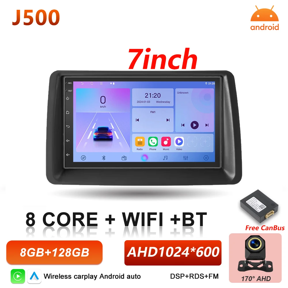 Android 16 Auto autoradio voor Fiat Panda 2003 2004 2005 2006 2007 2008 - 2012 Carplay multimediaspeler stereo GPS head unit DSP - afbeelding 1