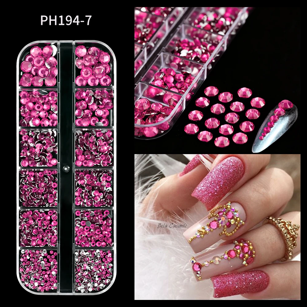 12 Gitter SS6-SS30 Harz Kristall Nail Art Strasssteine Klar/Rot/Rosa Flatback Diamant Nagel Edelsteine Runde Perlen Maniküre Dekoration