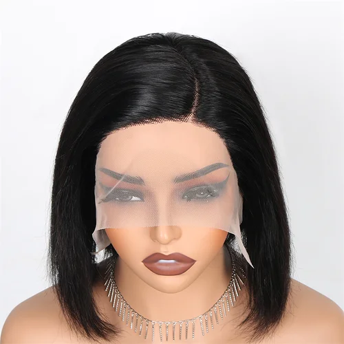Imagen 2 del producto Peluca Bob corta con parte lateral, pelucas Bob con parte en T, 13x5x2, cutícula Frontal de encaje alineada, cabello humano brasileño prearrancado para mujeres negras