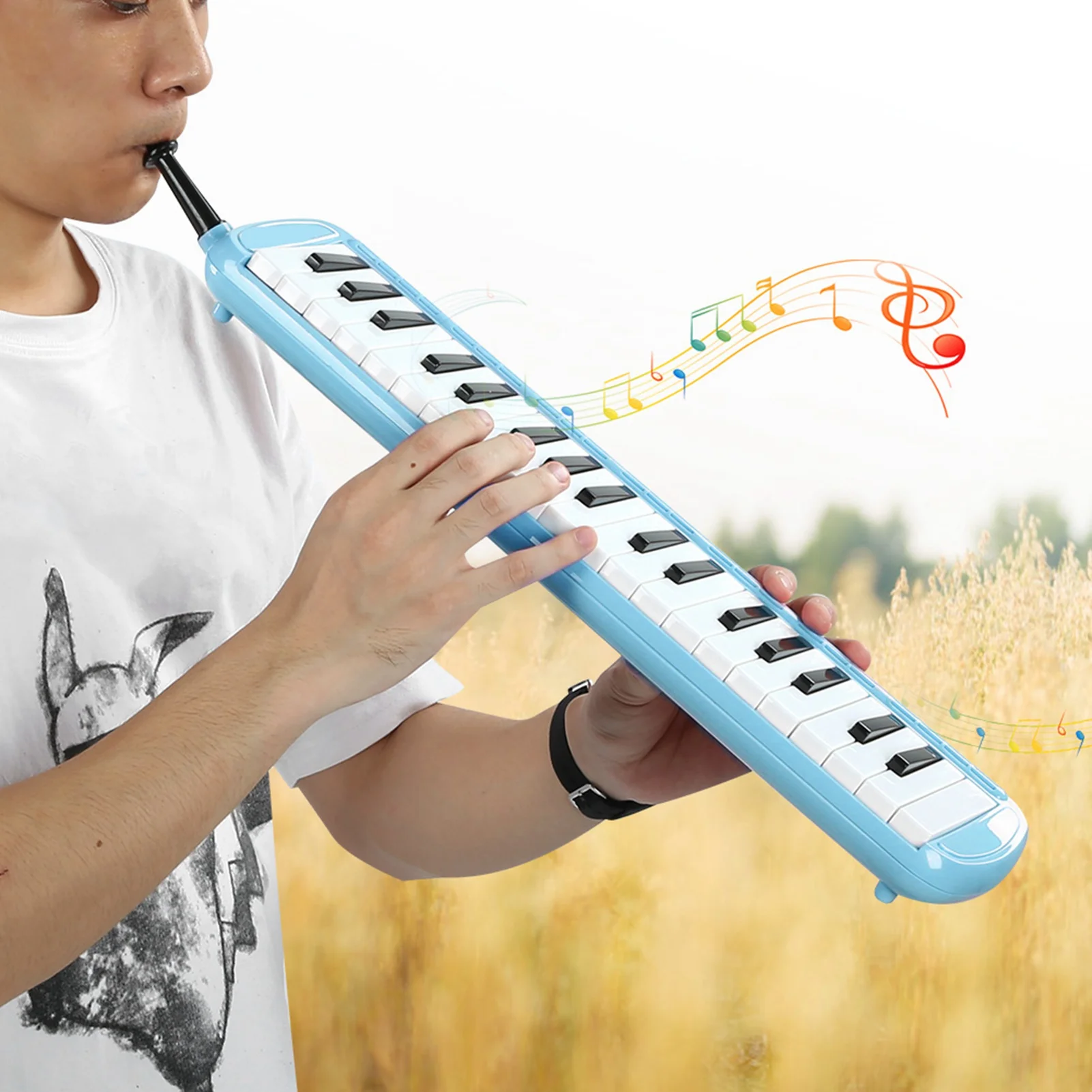 ميلوديكا 37 مفتاح آلة موسيقية الرياح الأزرق الراتنج الجسم قاعدة من الاستانلس ستيل الفوسفور البرونزية القصب مع حقيبة القماش دليل المستخدم #1
