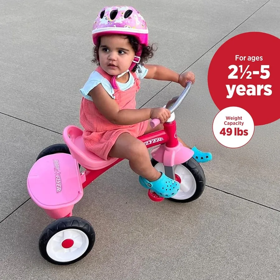 Triciclo Red Rider para edades de 2,5 y 5 años, triciclo de bicicleta de tres ruedas para niños pequeños, juguete de conducción al aire libre, marco de acero duradero, asiento ajustable exclusivo