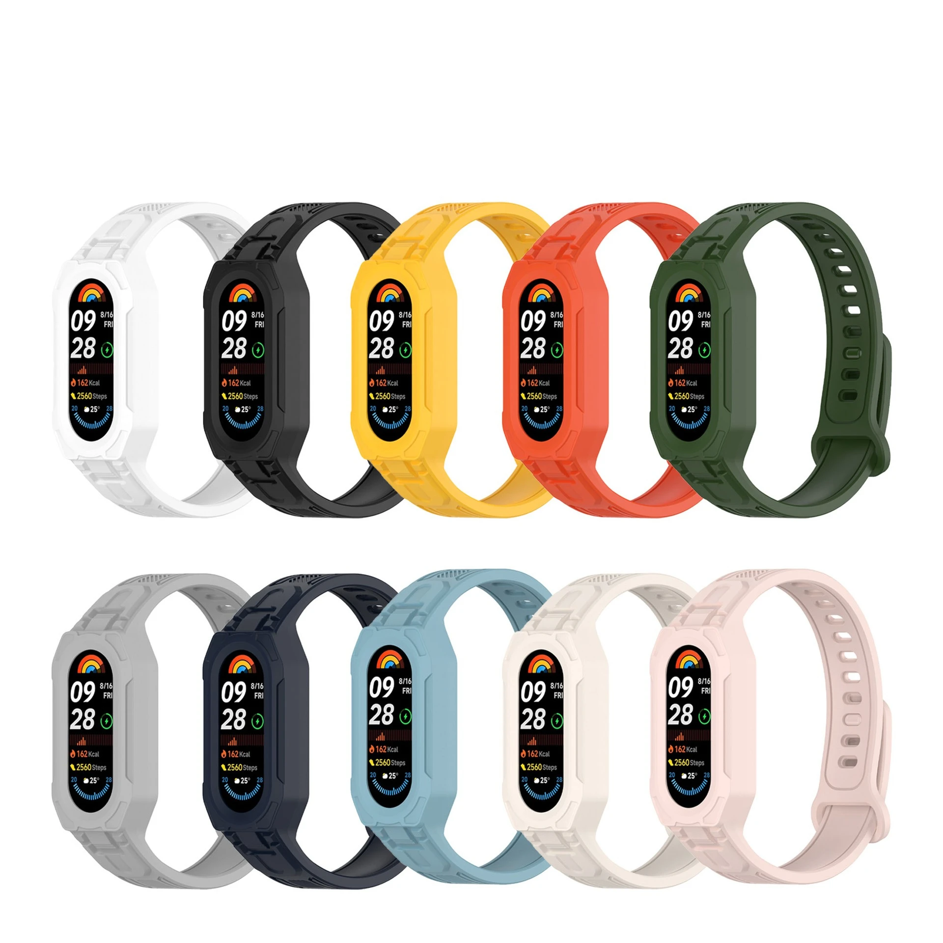 Elegante traje con correa de silicona integrada para Xiaomi Miband 56789, correa de silicona Universal de una sola pieza