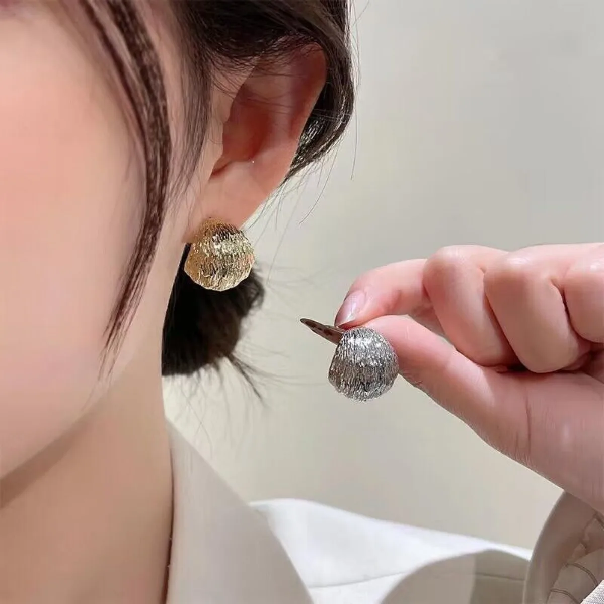 textured ball stud earrings gold silver plated minimalist trendy lightweight elegant fashion jewelry for women