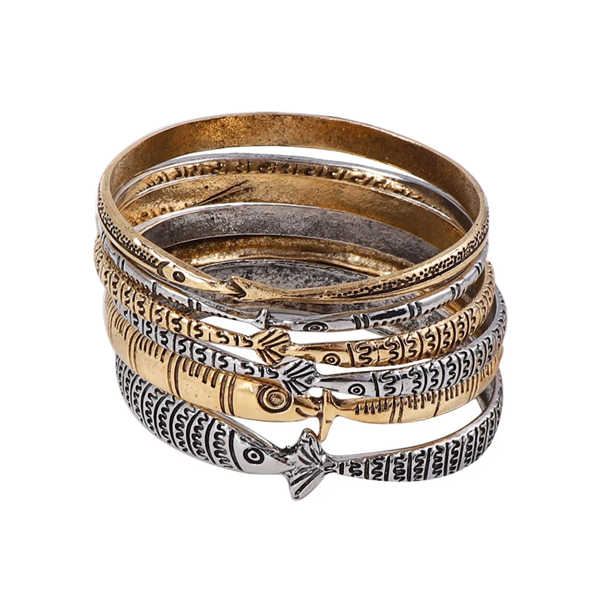 

6Pcs/set ZAA Vintage Metal Bangle for Women Fish-shaped Bracelet Jewelry Holiday Party Gifts