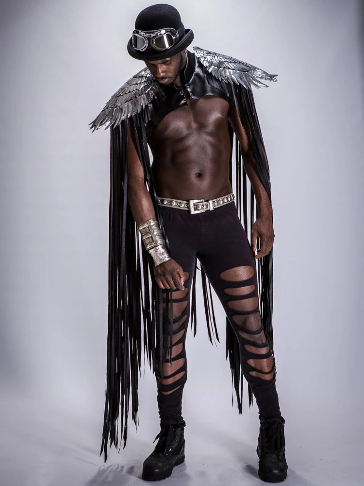 EOENKKY القوطية الترتر هامش شرابة أجنحة يغطي للجنسين Y2K 2024 تأثيري ازياء الرؤوس الشارع الشهير شاطئ حفلة شال عباءة #5