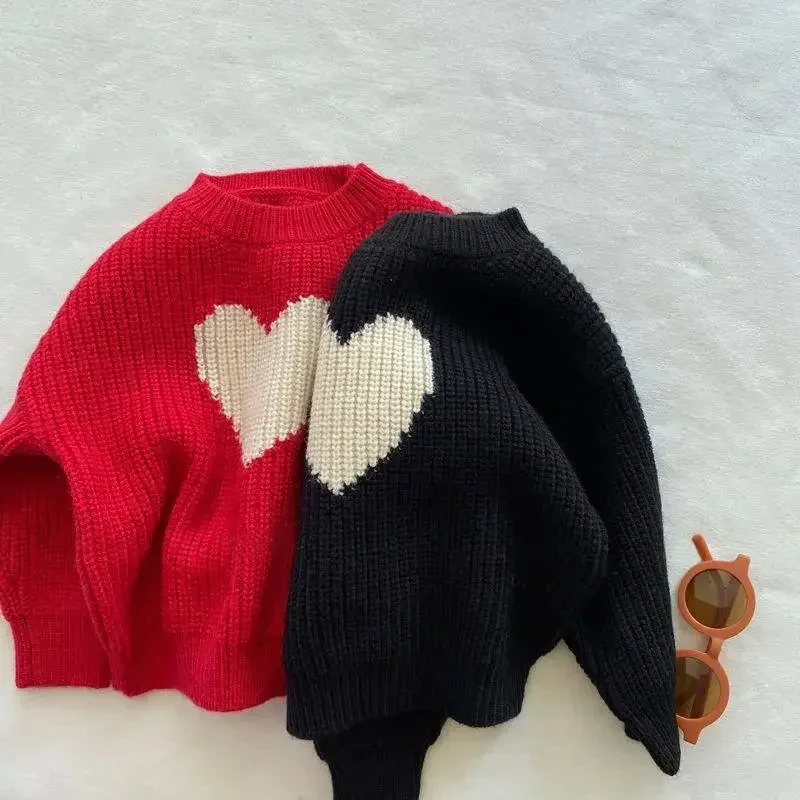 Boutique Kids Fall Clothes Baby Boys Girls Kawaii Sweater Heart Pullover Sweater Cute Red toddler Christmas Sweater 90-130cm