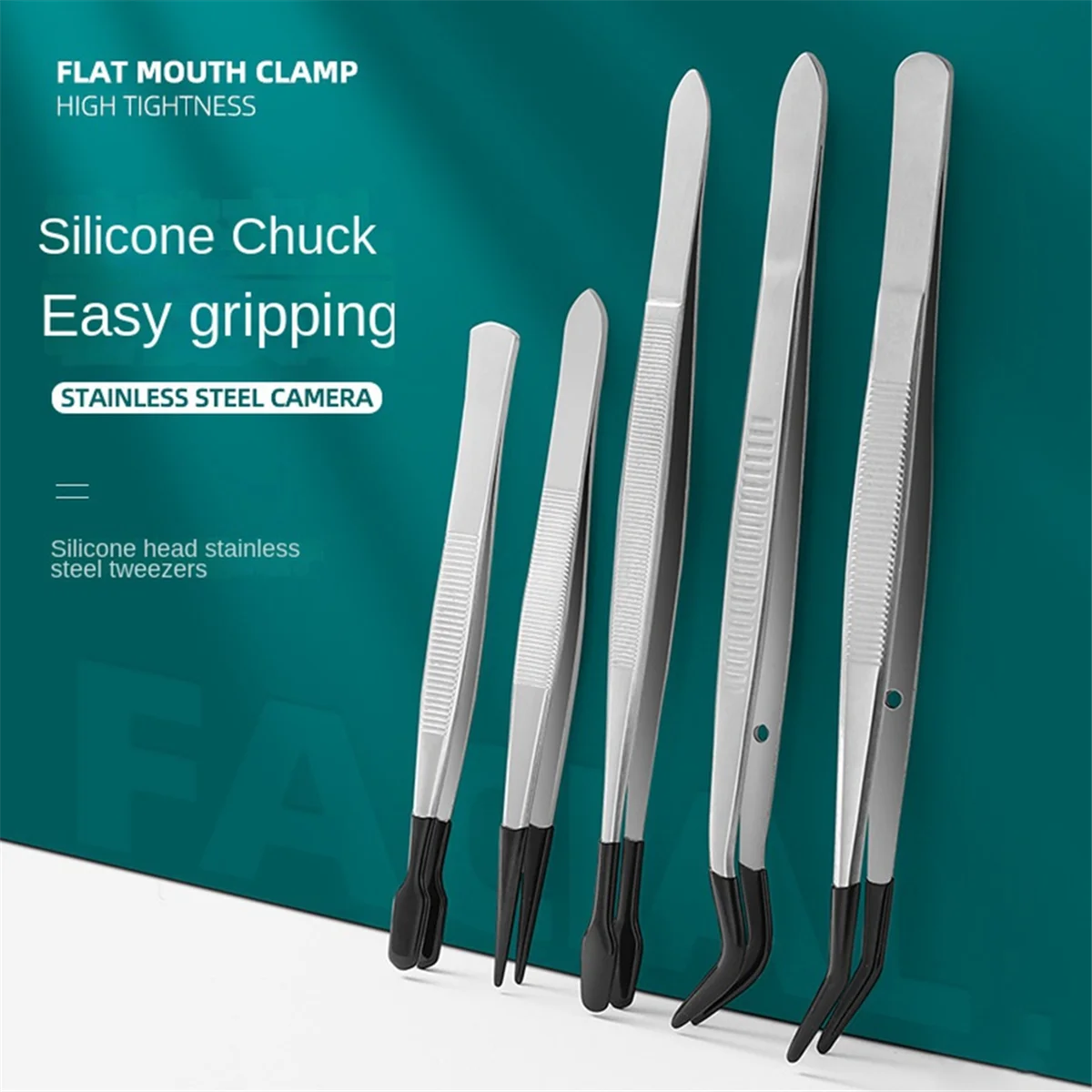 N98R 5 قطع ملاقط مع أطراف مطاطية مجموعة ملاقط مطلية بالبولي فينيل كلوريد، طرف مستقيم مطاطي/طرف مسطح/ملاقط طويلة منحنية