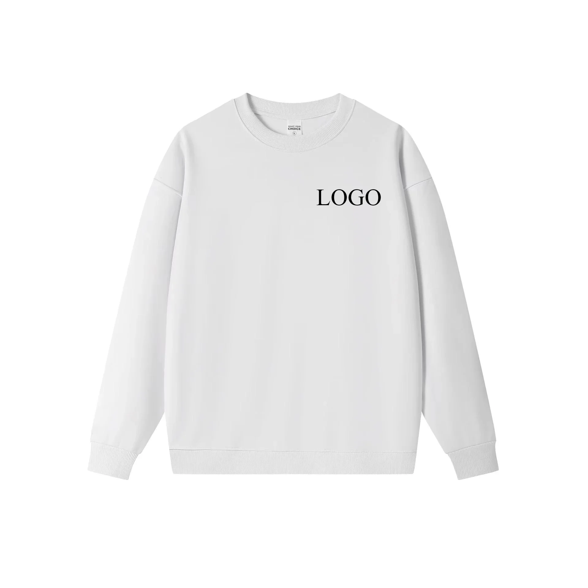 DIY Custom Logo Mens Sweatshirt High-quality Spring Unisex Solid Color Round Neck Cotton Large Size Loose Pullover Men Clothing