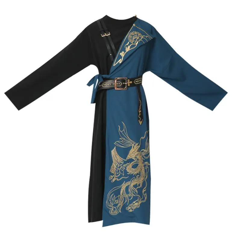 Blue Hanfu for male embroidery long sleeve Chinese style students daily performance class clothing Chines traditional dress