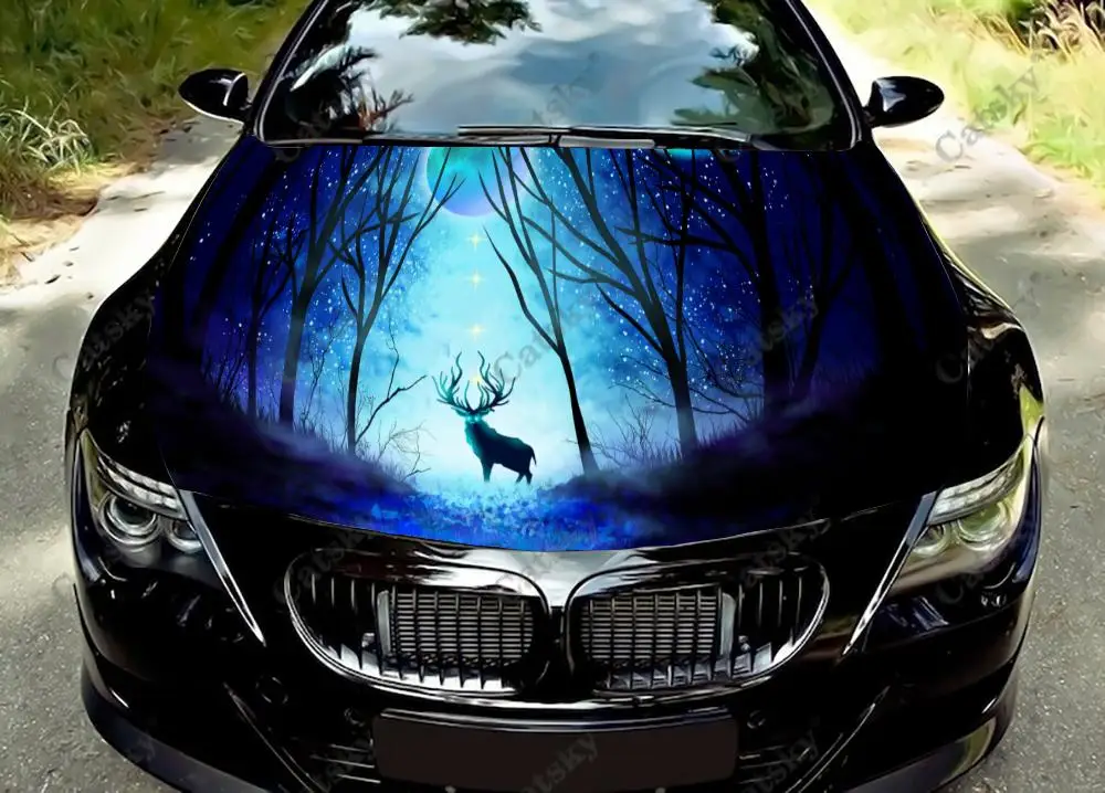 

Merry Deer Snow Forest Car hood decal vinyl sticker graphic wrap decals graphic engine stickers suitable for most vehicles