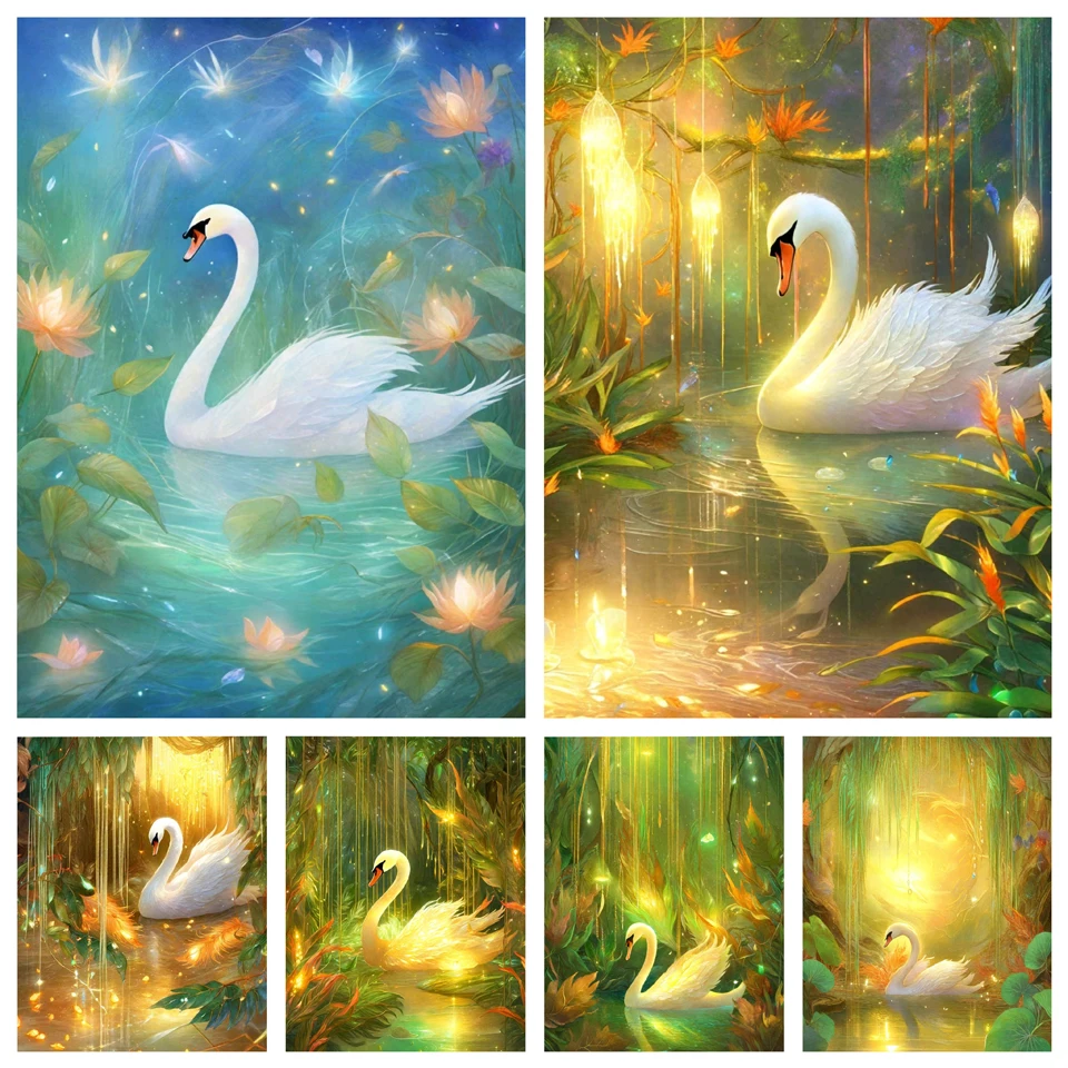 5D Diamond Painting 2024 Beautiful Swan Color Fantasy Animal Full Rhinestone Mosaic Embroidery Cross Stitch Kit Home Decor