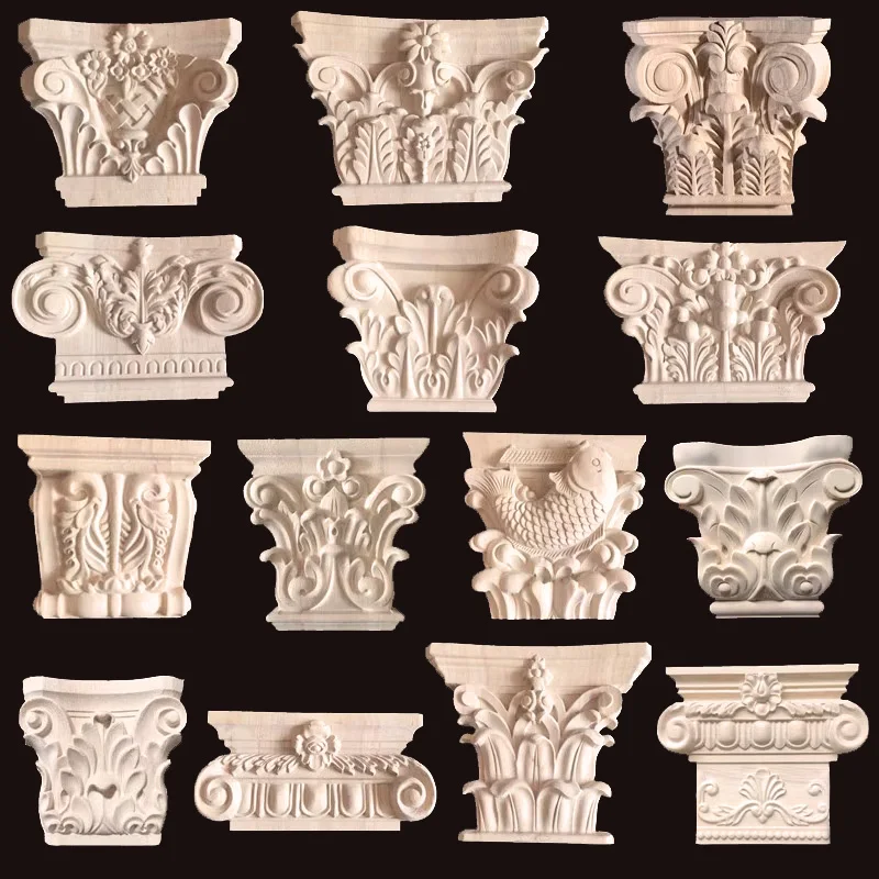 WoodCarving Roman Column Vintage European Style Decal Furniture Accessories Wall Door Frame Decor Roman Stigma Applique Onlay