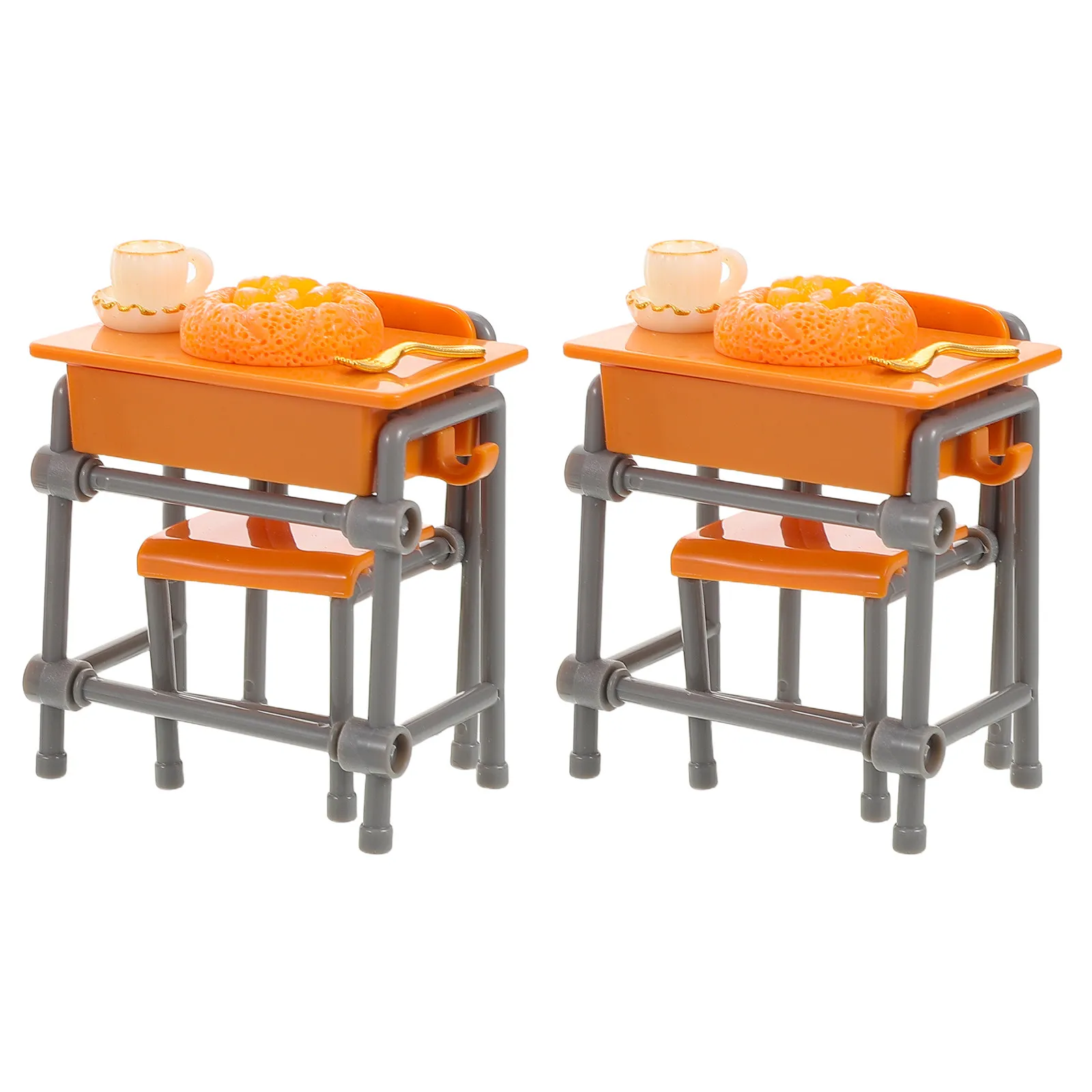 

2Sets Mini Desk Furniture Realistic Small Table Set Mini Study Dining Table Accessories for Dollhouse Miniature Creative
