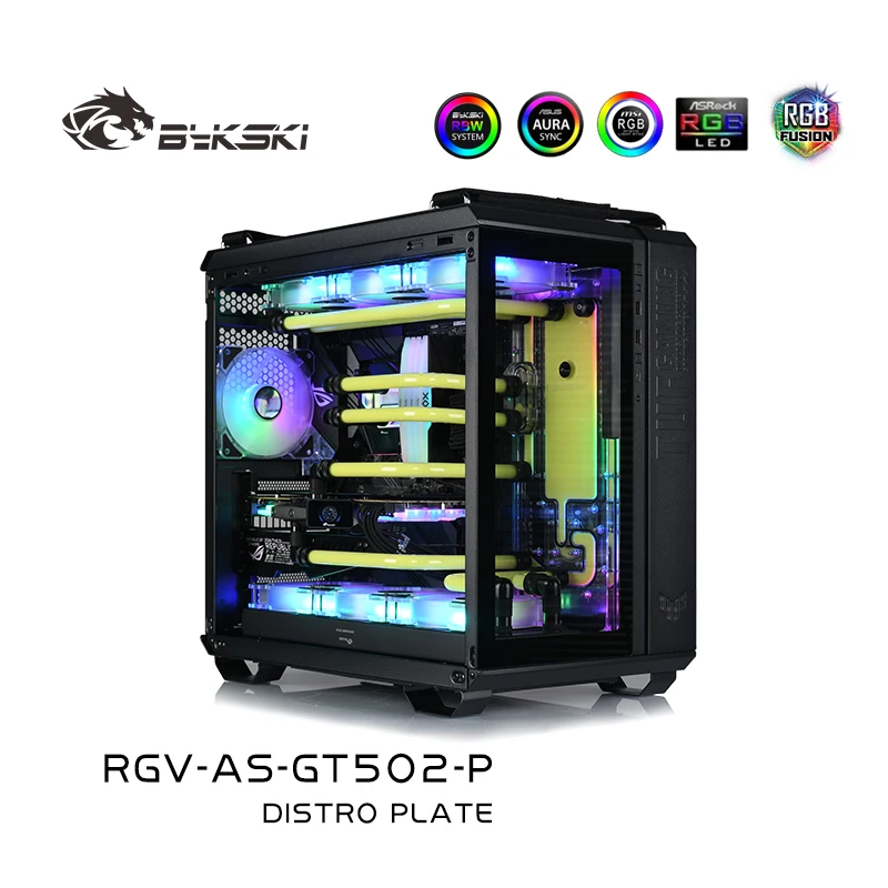 BYKSKI Distro Plate Water Cooling Solution for ASUS TUF GT502 Computer Case Instead Tank Support DDC Pump RGV-AS-GT502-P