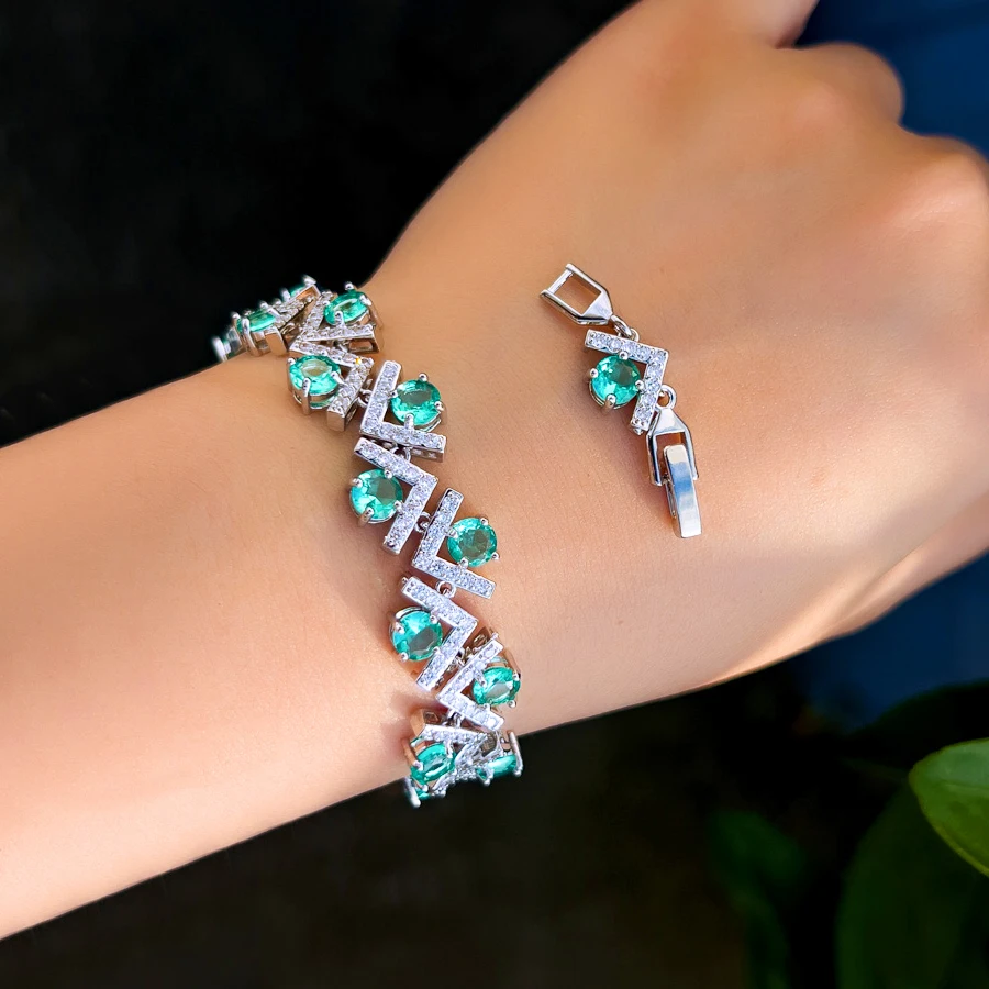 ThreeGraces New Trendy Light Green Zirconia Luxury Geometric Link Chain Bracelet for Women Luxury Bridal Party Jewelry BR406