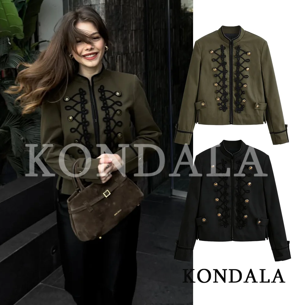 KONDALA Women Elegant Napoleon Jacket New 2026 Spring Trends Vintage Slim Knotted Jackets Female High Street Chic Zipper Jackets