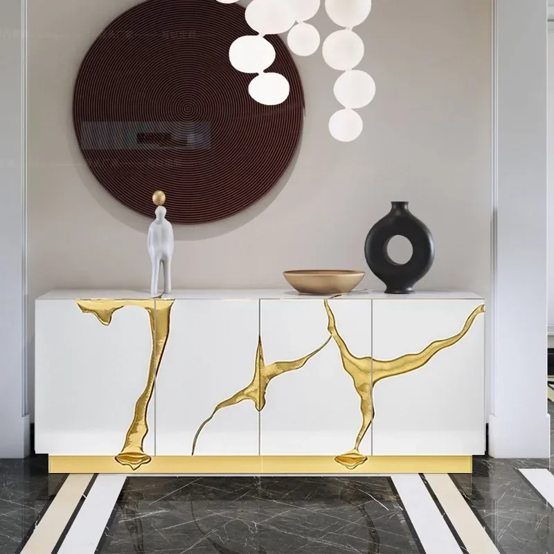 

Элитный комод/тумба под ТВ Y в черно-белом цвете с золотыми акцентами, глянцевый шкаф для хранения для гостиной или столовой