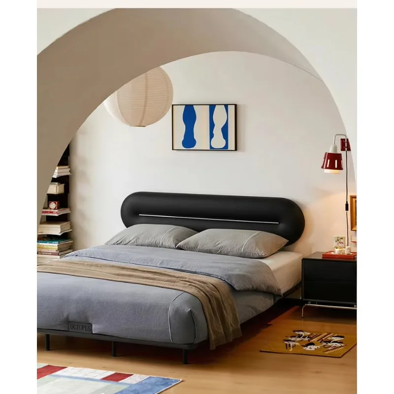 

LH leather double bed master bedroom queen bed modern steel frame suspension