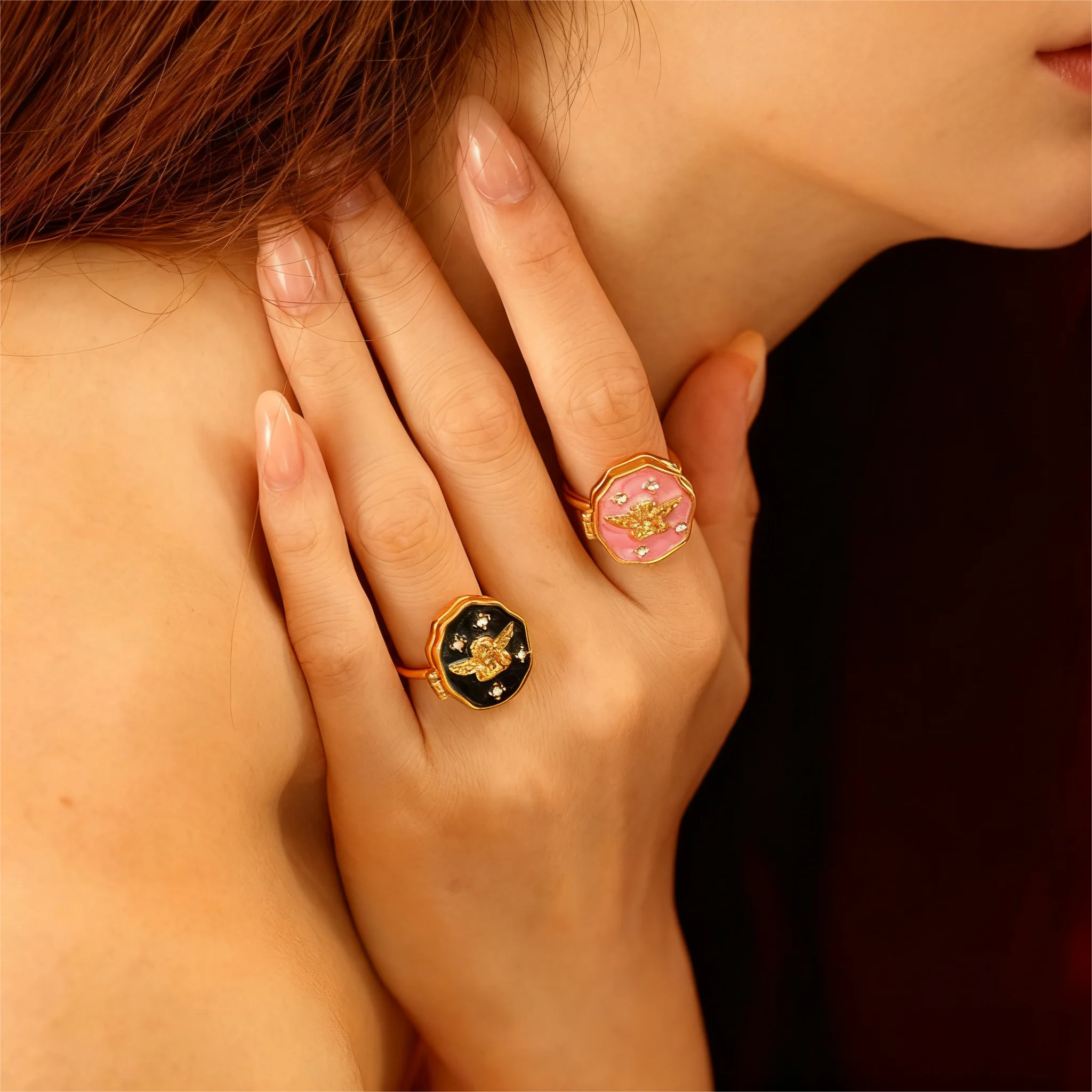 إطار خاتم صور ملون من Diamon Angel أنثى مجوهرات من الفولاذ المقاوم للصدأ تذكارية للنساء هدية حب عيد الحب #2