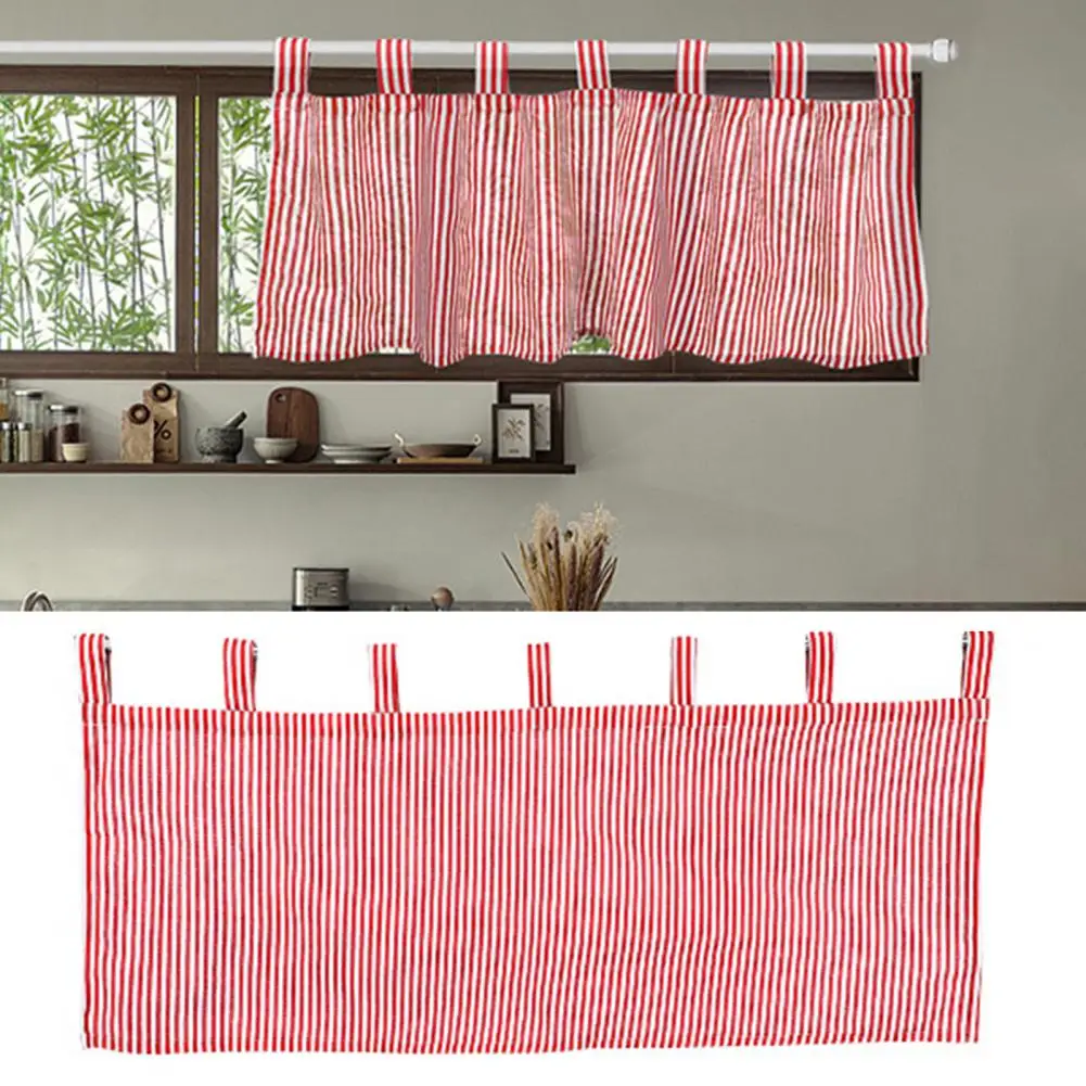 Short Window Curtain Valance Contrast Color Small Curtain Striped Print Sunshade Through-Rod Kitchen Bathroom Cafe Decor Curtain