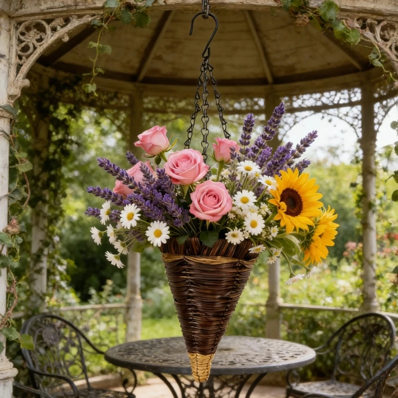 Plastic Imitation Weaving Flower Pot Outdoor Hydroponic Flowerpots Garden Decoration Hanging Flower Basket high quality
