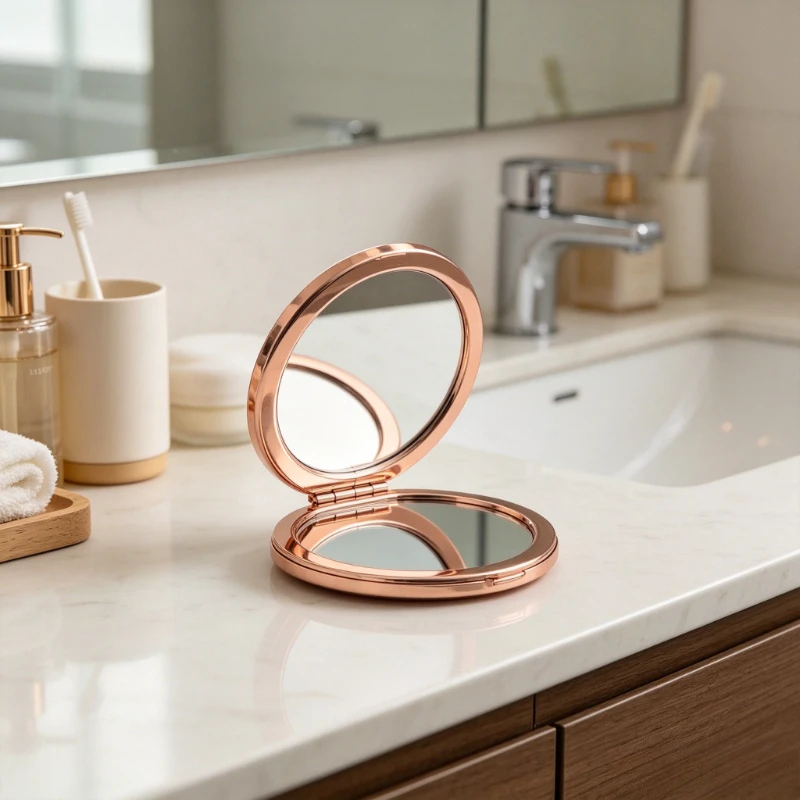1pc Travel Makeup Mirror Shatterproof Stainless Steel Ultra-thin Foldable Portable Travel Equipment