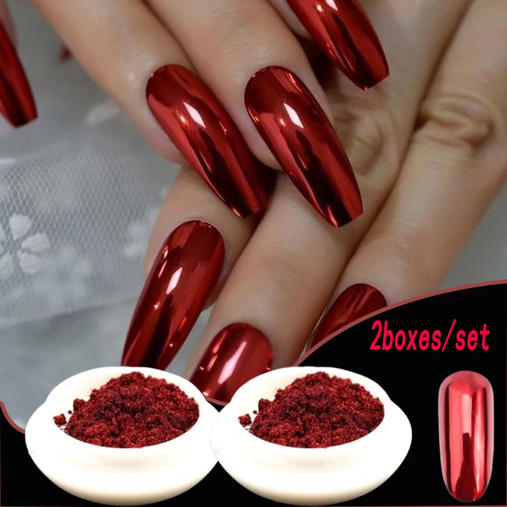 1/2 صندوق عيد الميلاد الأحمر كروم مرآة مسمار بريق مسحوق شتاء خريف رائع مرآة معدنية تأثير مسمار فرك الصباغ مسمار الغبار #1