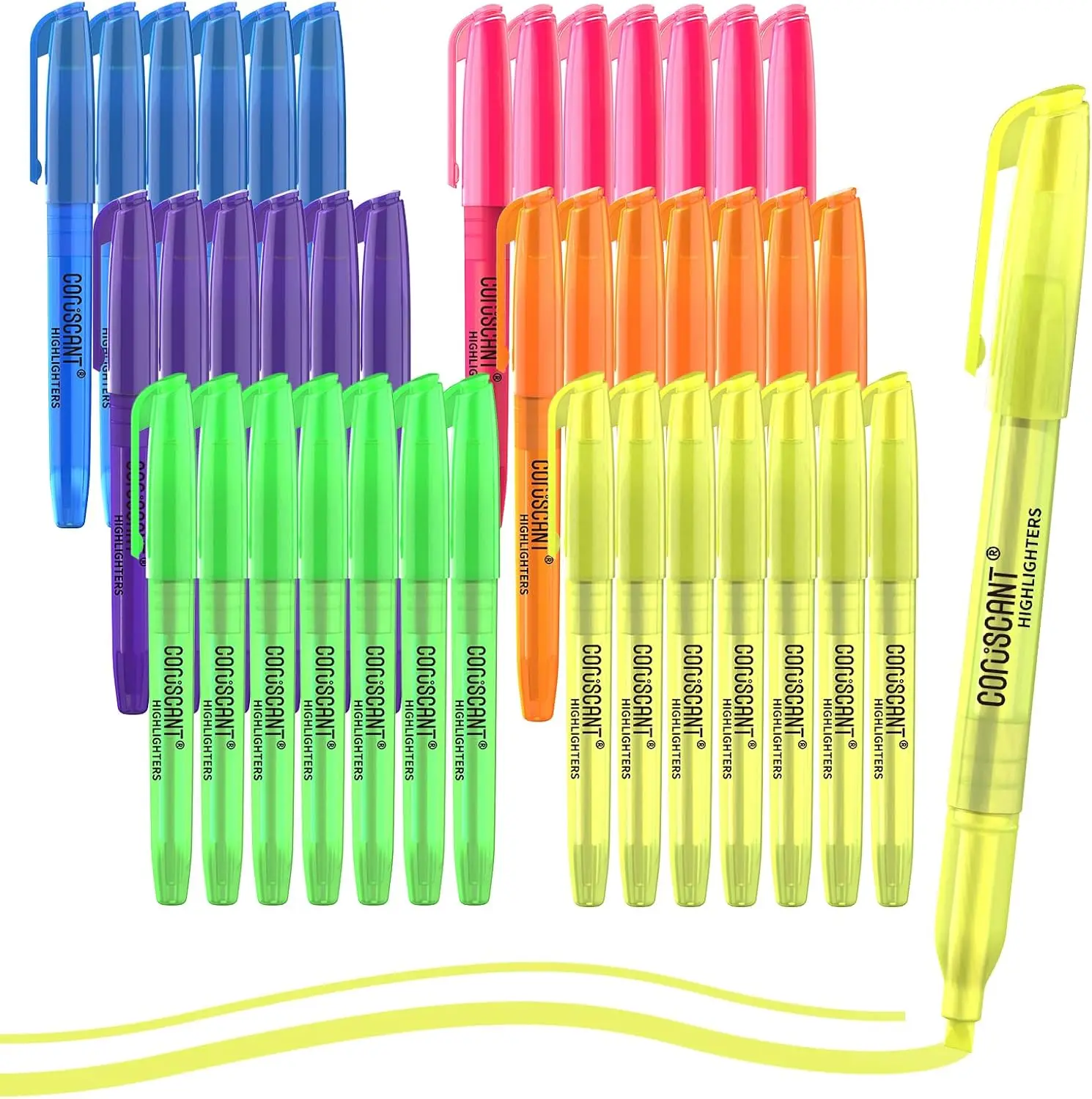 

36-Pack Color Highlighter Set, Transparent Visible Fluorescent Pens with Wide Chisel Point for School and Office Use