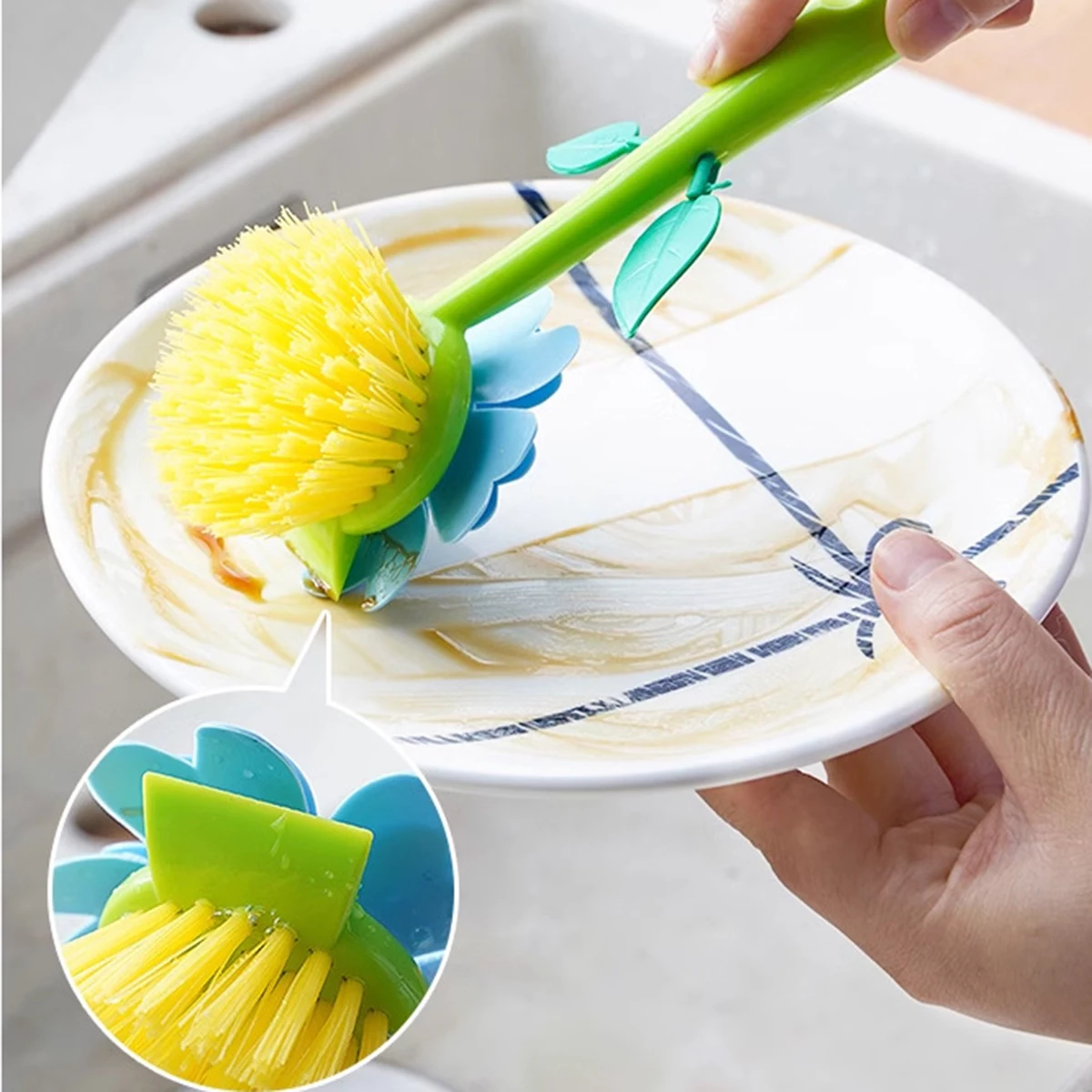 1 set - Kitchen brush, oil free, long handle pot brush, pot wash, bowl brush, creative cleaner