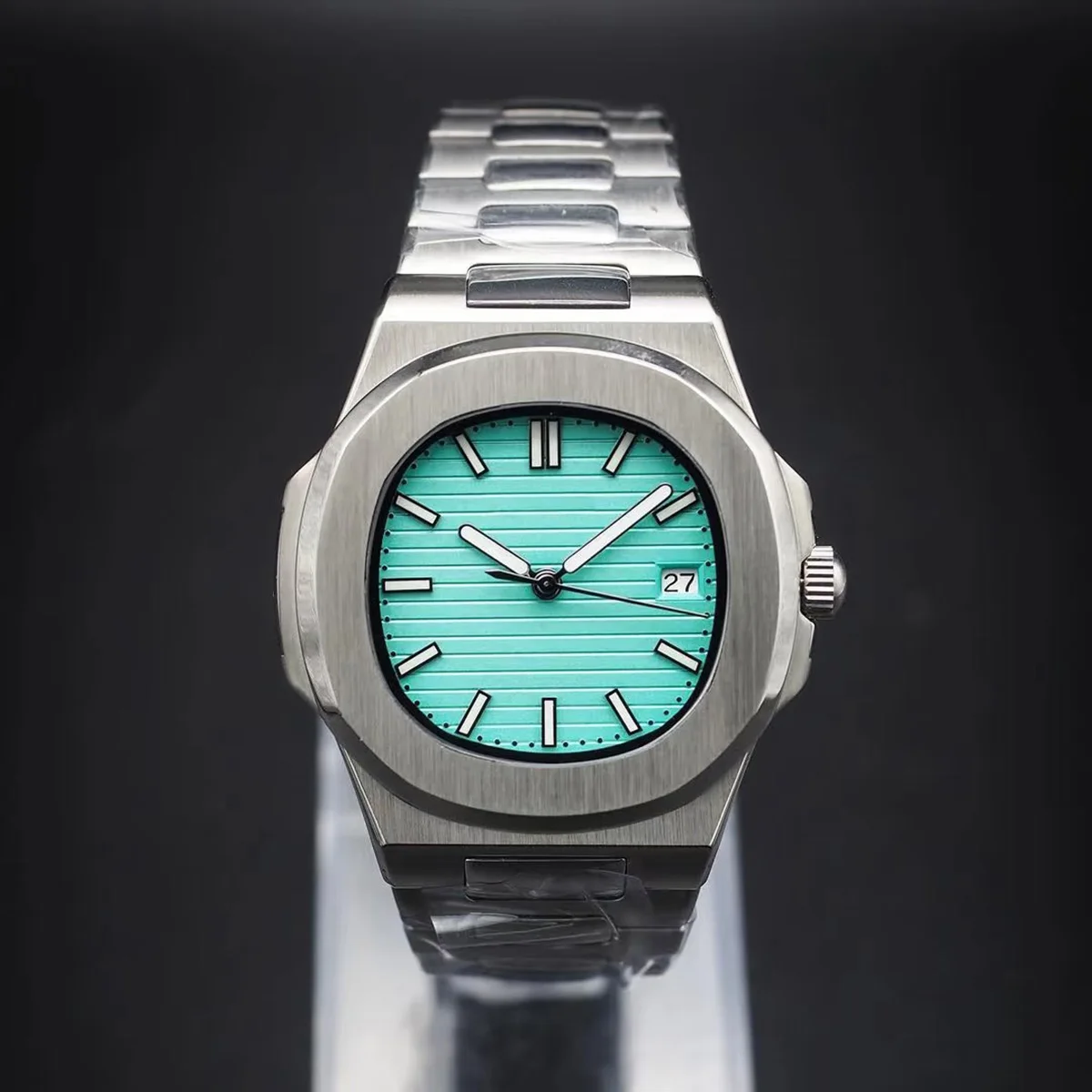 S logo NH35 40mm Green Luminous Stainless Steel Automatic Mechanical Waterproof Watch Install NH35 movement