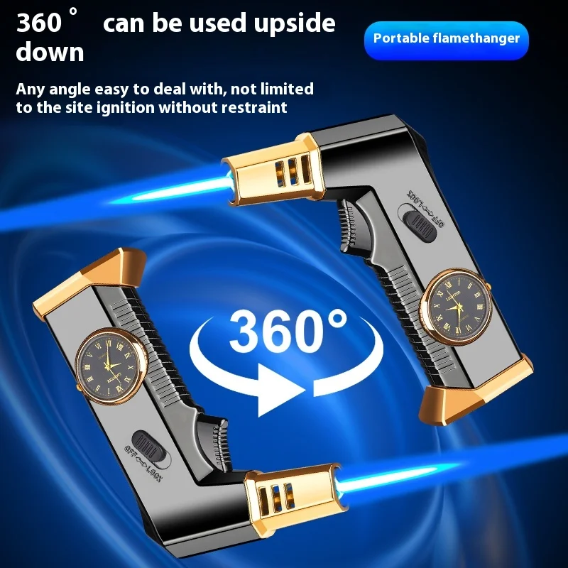 

Зажигалка Real Dial Lighter, пистолет-распылитель с изогнутым соплом, 360° ° Газовая зажигалка-горелка, ветрозащитная, с синим турбо-пламенем, на бутане, для сигар, новинка, подарок