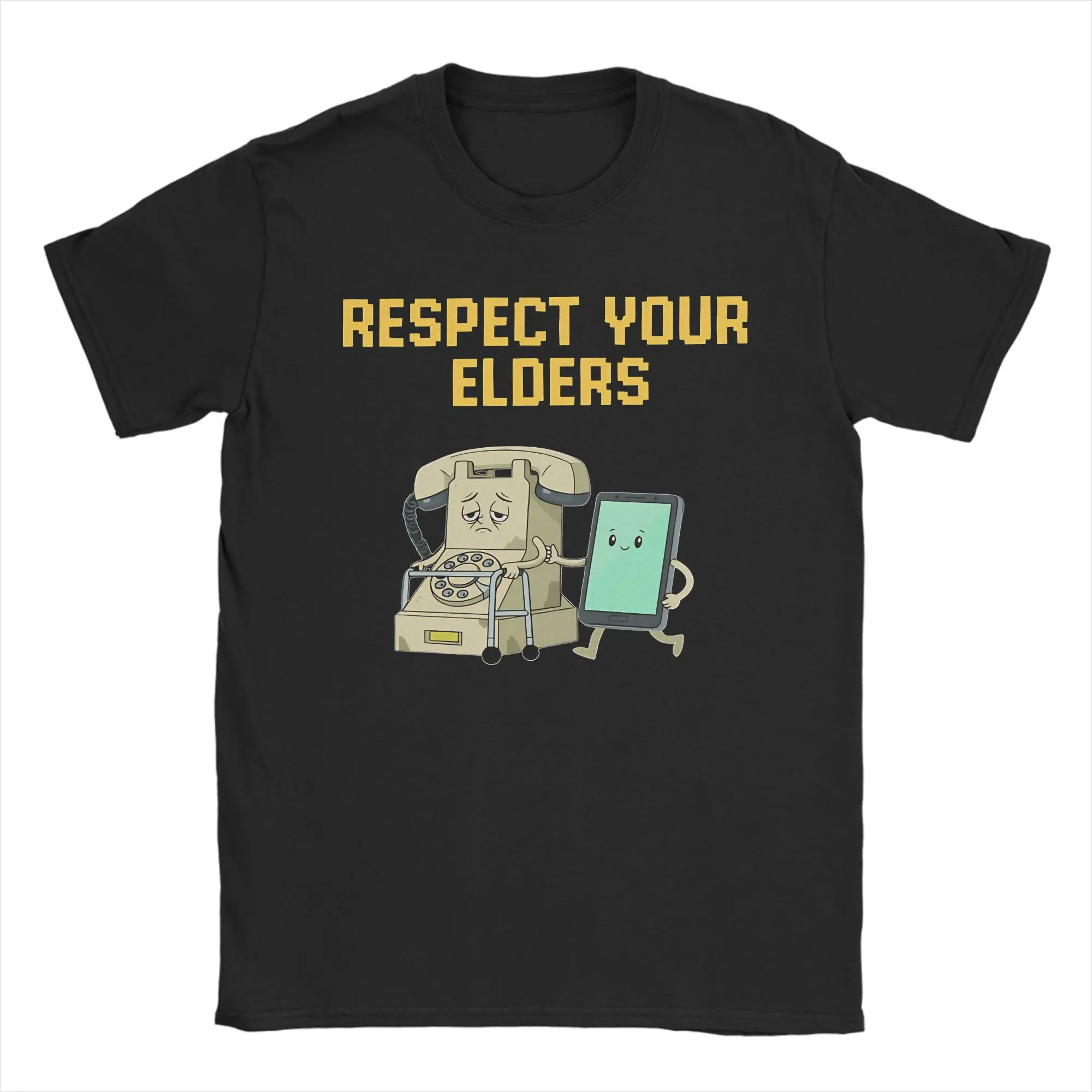 

Men's T-Shirts Respect Your Elders Retro Phone Funny Cell Phone Smartphone 80s Cotton Tees Short Sleeve T Shirts Round Neck Tops