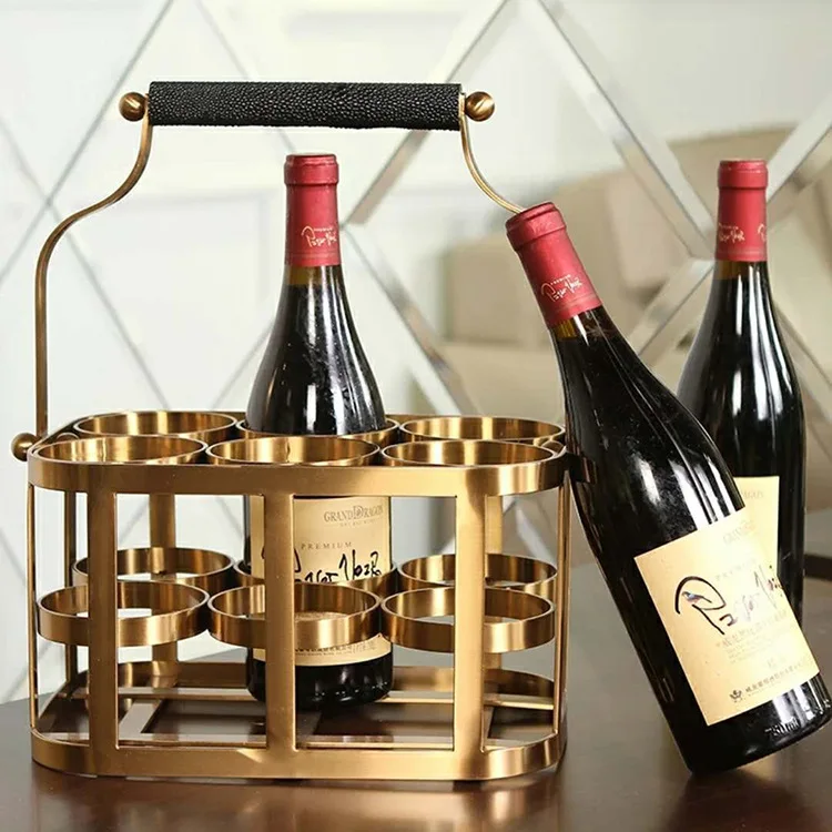 High-grade light luxury creative wrought iron electroplated imitation copper wine rack model room ornament