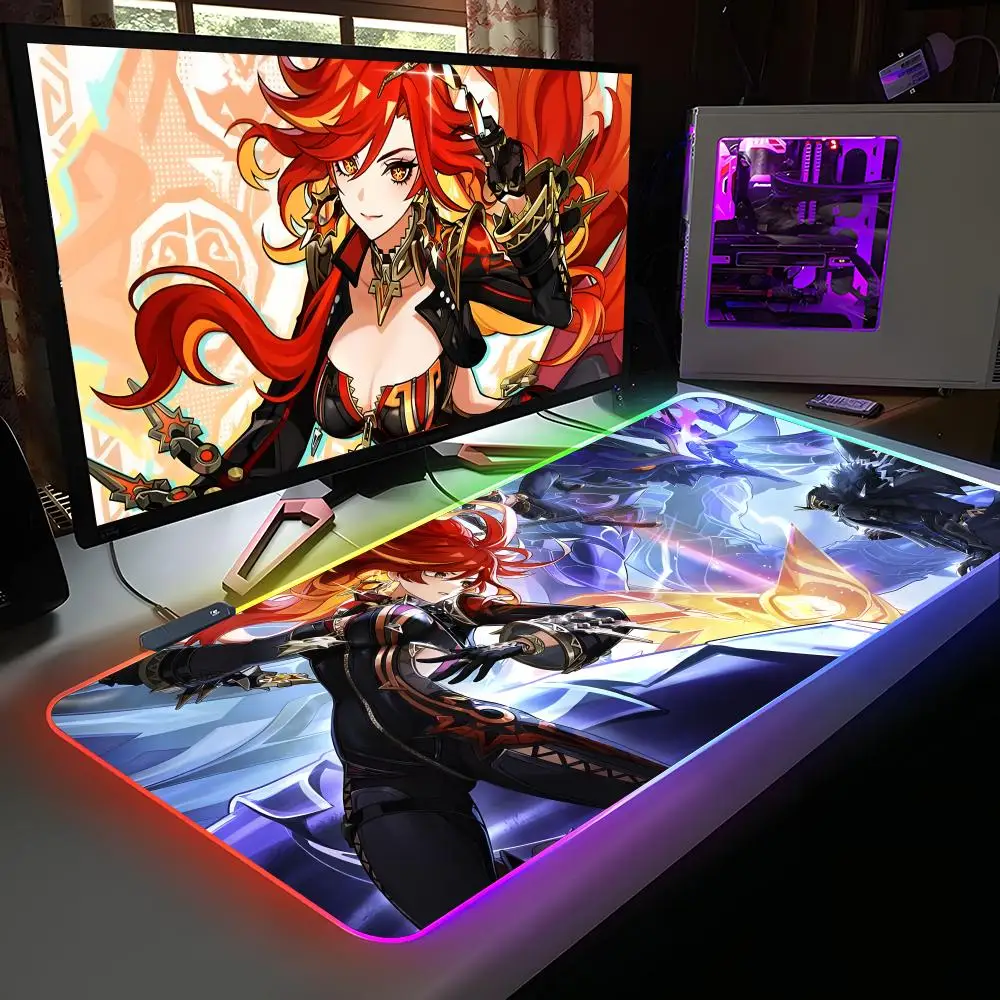 

Игровой коврик для мыши Game GI Mavuika RGB, резиновый, для компьютера и ноутбука, официальный, цветной, для киберспорта, эстетичный, модный, роскошный коврик