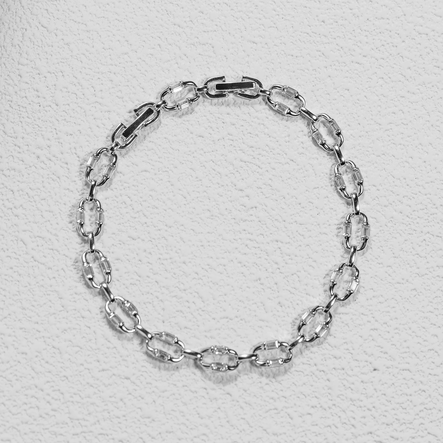 Oval Link Bracelet with 5A Zircon Copper Rhodium Plated Women Jewelry Bridal Prom Valentine Gift Shiny Oval Design