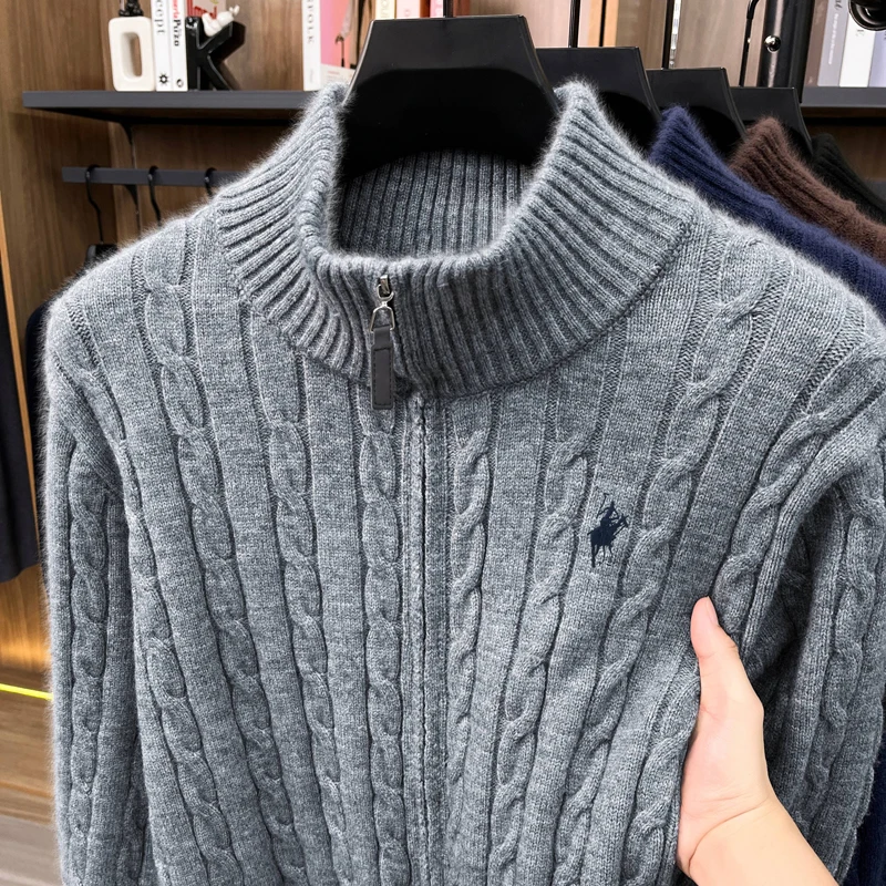 Hochwertiger Herren-Pullover Designer-Marke Klassischer Paul Pony Bestickter Reißverschluss Stehkragen Herbst Winter Koreanischer Lässiger Strickpullover – Detail 7